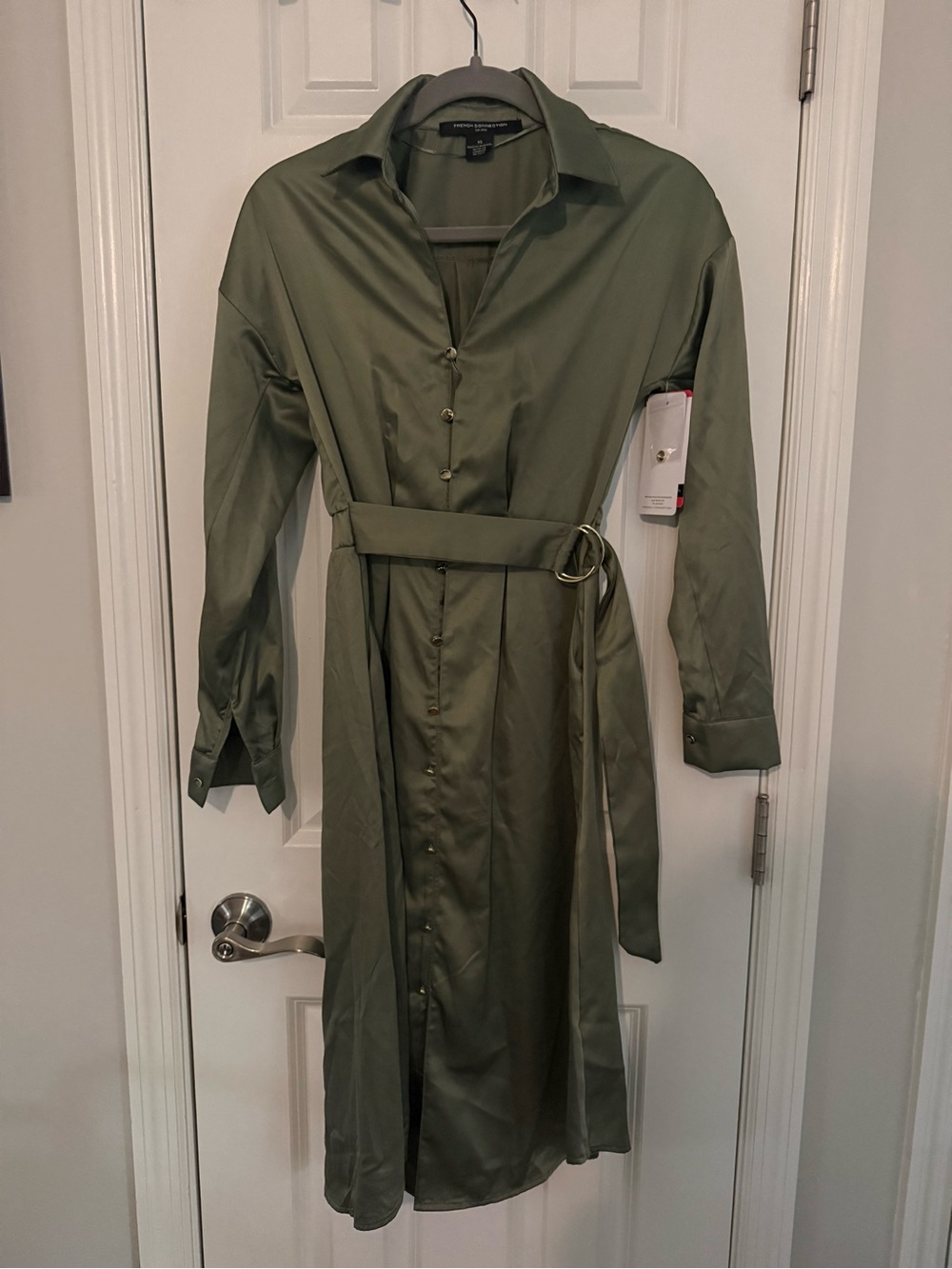 French Connection Olive Green Belted Trench Shirt Dress